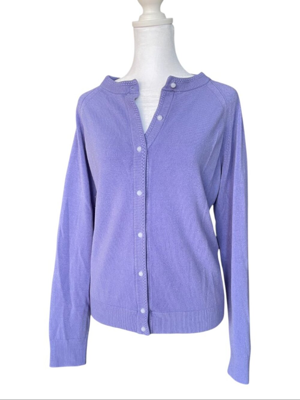 Vintage Iris / Periwinkle Button-Front Cardigan, White Accent Buttons Est. Sz M